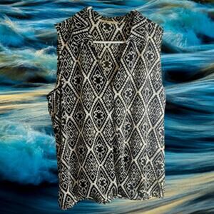 Daniel Rainn large sleeveless black and white geo print polyester woman's blouse